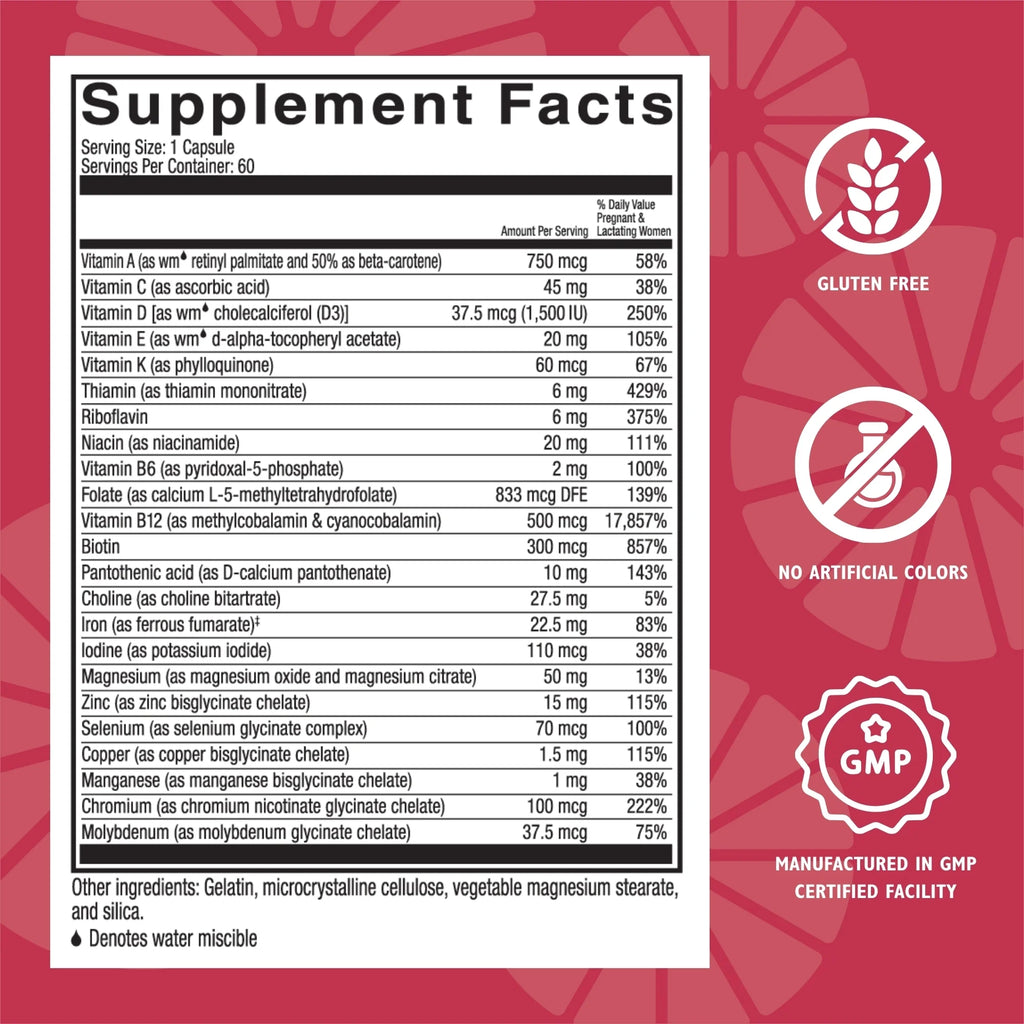 Prenatal Vitamins with Folate, Vitamin A, Iron, and Choline, 60 count P45537