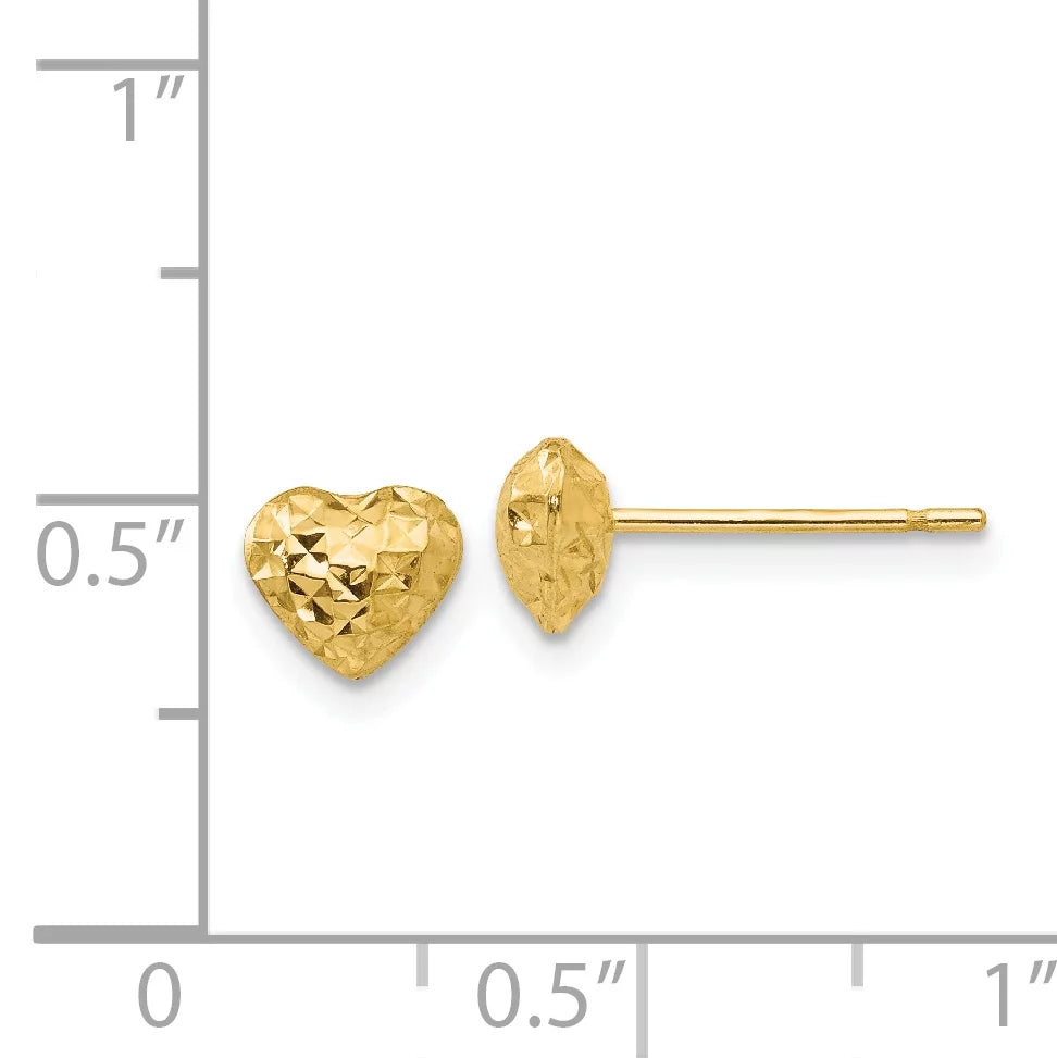 14 Karat Yellow Gold Diamond-cut Puffed Heart Post Earrings F699