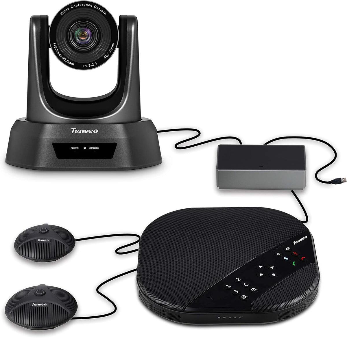 10X Optical Zoom USB PTZ Conference Camera with Expansion Microphones E98365