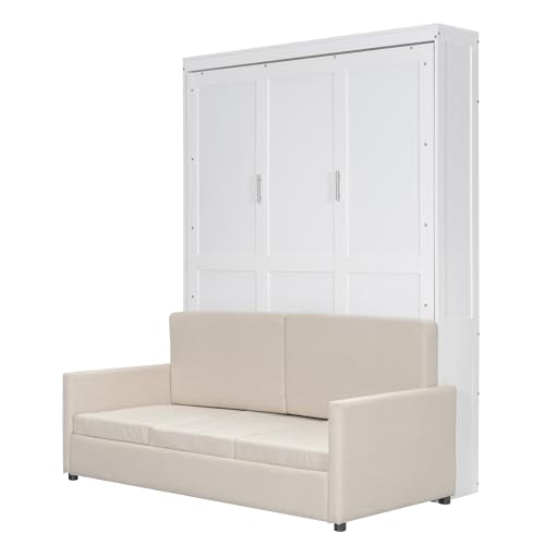 Queen Size Murphy Bed with Sofa and Top Shelf White A87712