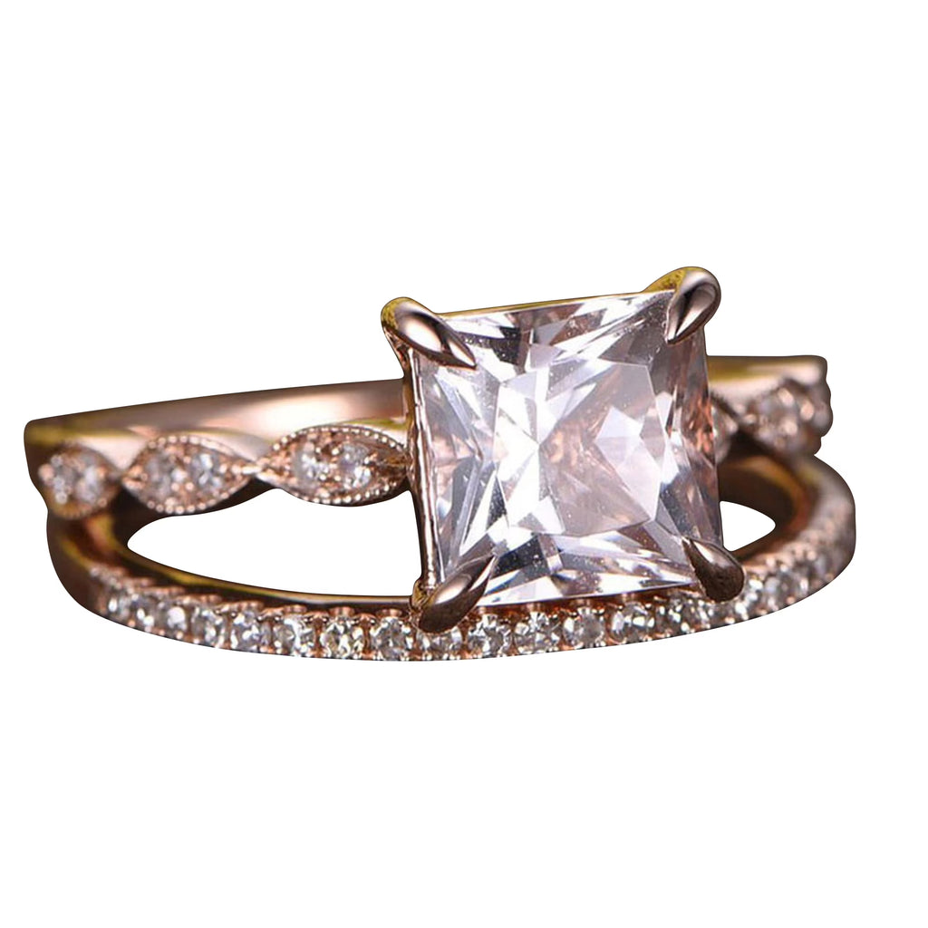 10k Rose Gold Morganite Diamond Moissanite Wedding Set S659