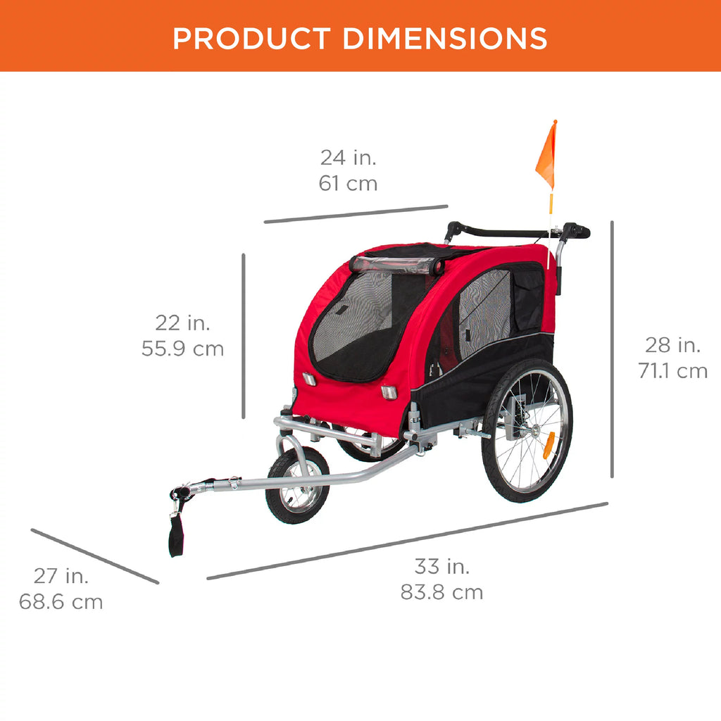 2-in-1 Dog Bike Trailer Pet Stroller Bicycle Carrier N24159