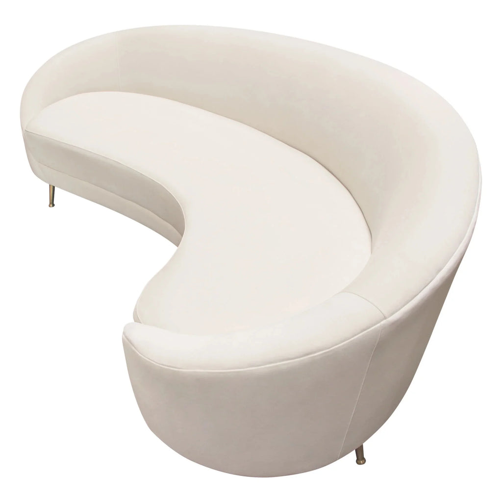 Light Cream Velvet Curved Sofa with Gold Metal Legs O981