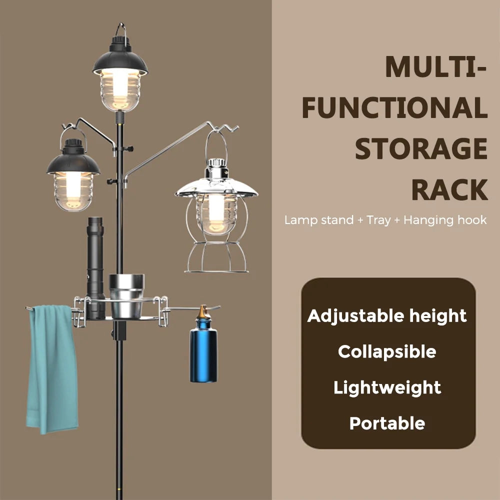 Collapsible Camping Lamp Pole Adjustable Heights Lightweight Aluminum Alloy Lantern Hanger N443113