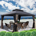 Hardtop Aluminum Gazebo with Mosquito Net and Privacy Sidewalls U221502