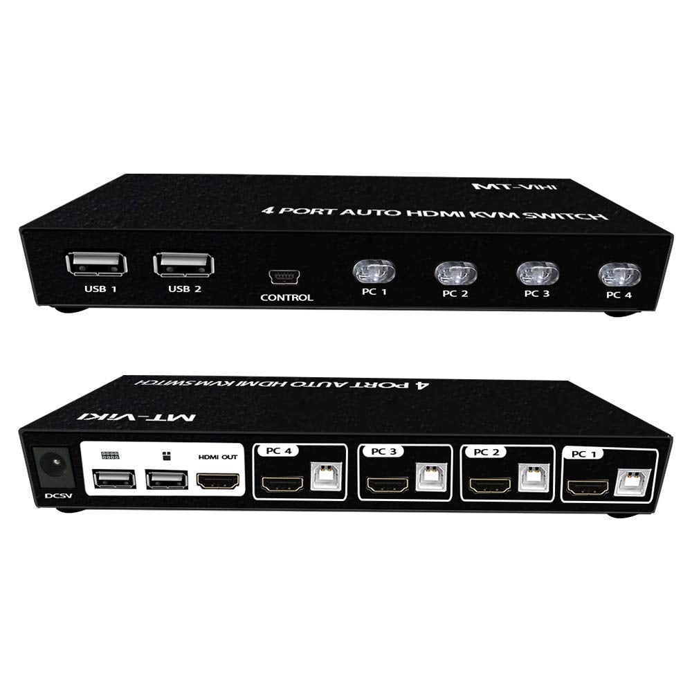 4K HDMI KVM Switch 4 Port with 4 USB Ports, 4K@60Hz HDMI2.0, Pack of 2 H474