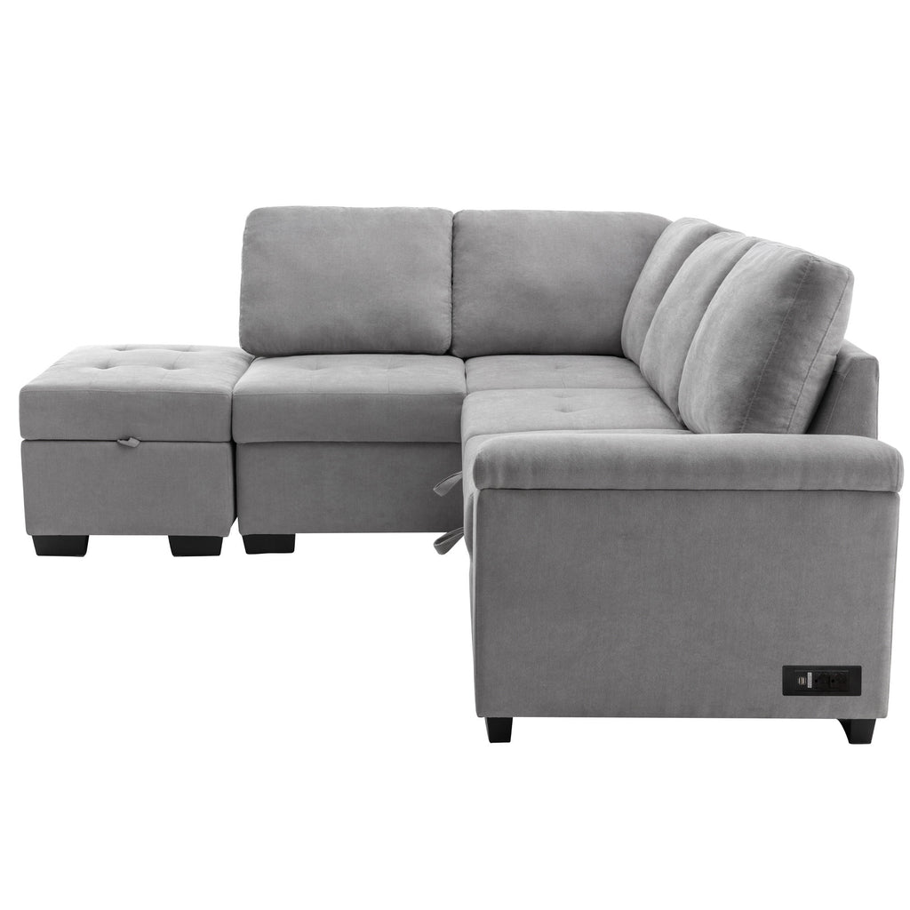 Gray L-Shape Sleeper Sectional Sofa with Storage Ottoman H587661