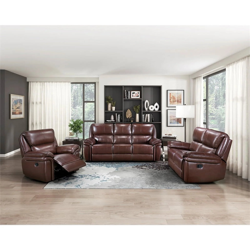 Brown Leather Match Double Reclining Love Seat Y5636