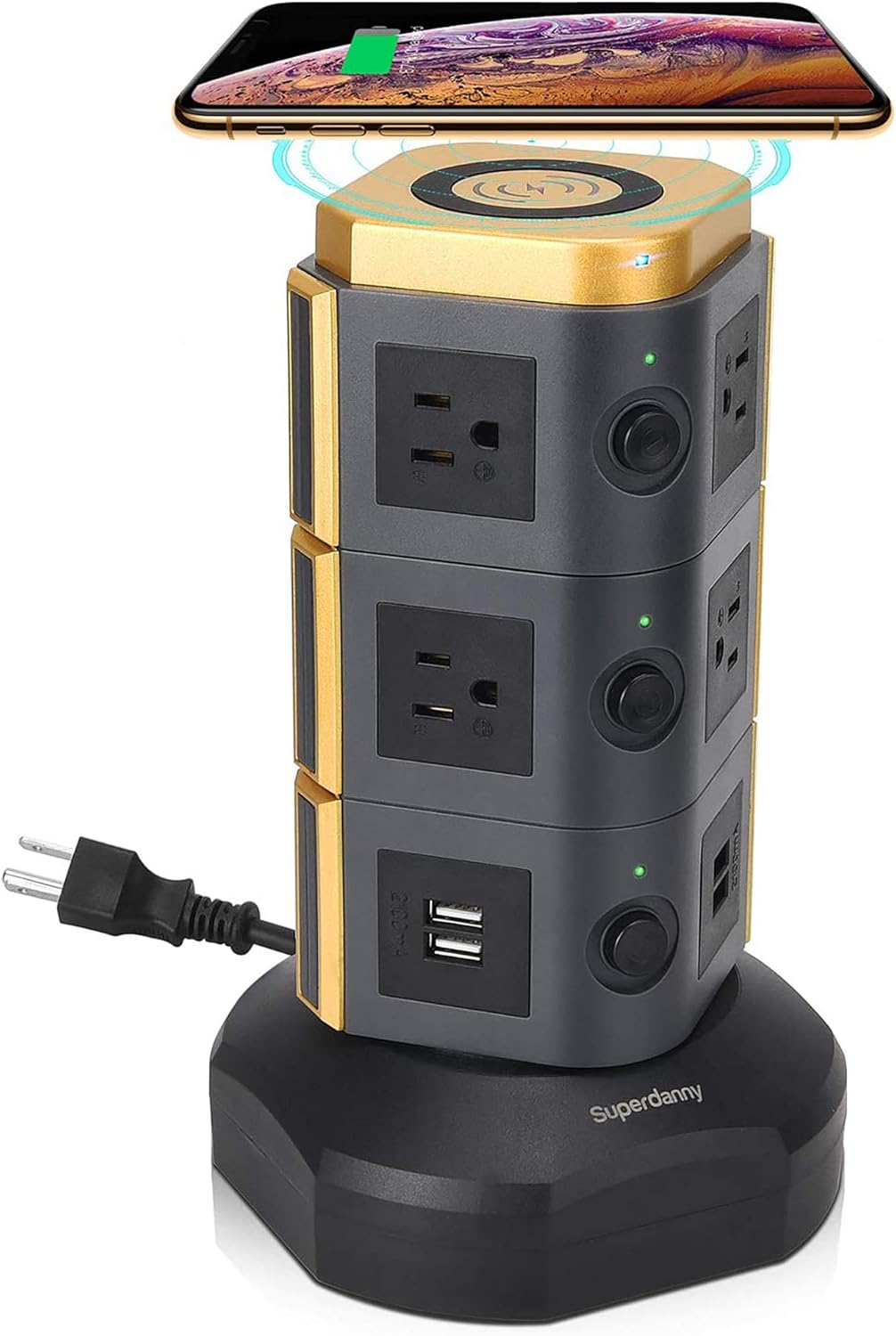 Gold 13A Surge Protector Tower with 10 AC Outlets and 4 USB Slots, Pack of 2 M709549