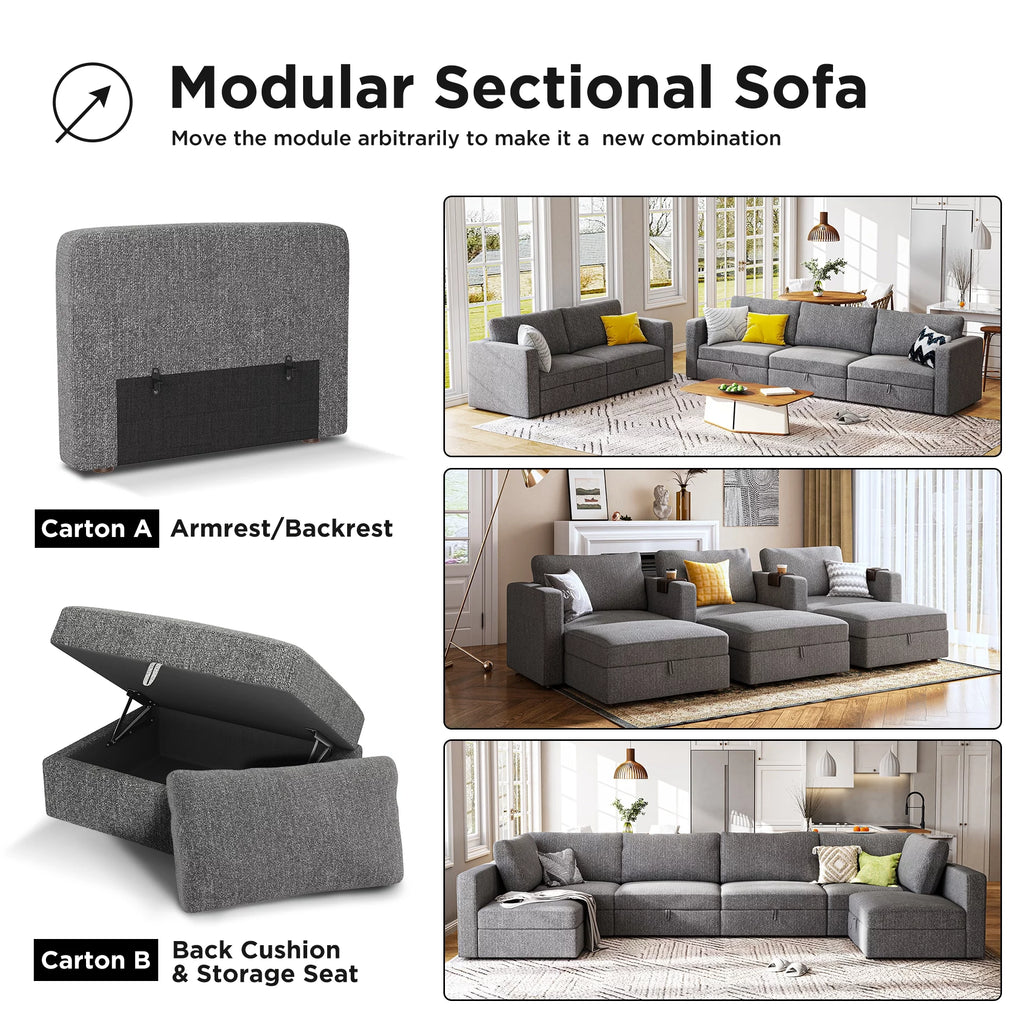 Light Grey Modular Sectional Sofa with Storage R263089
