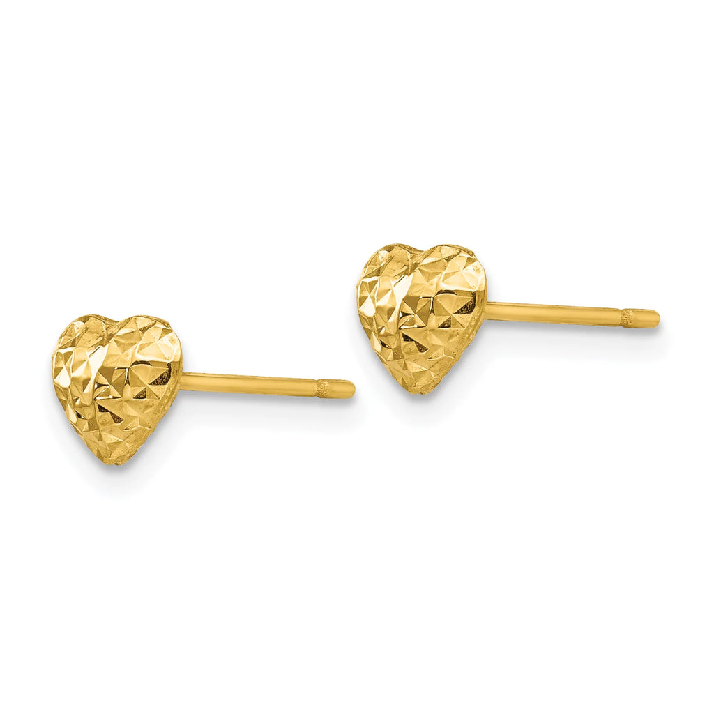 14 Karat Yellow Gold Diamond-cut Puffed Heart Post Earrings F699