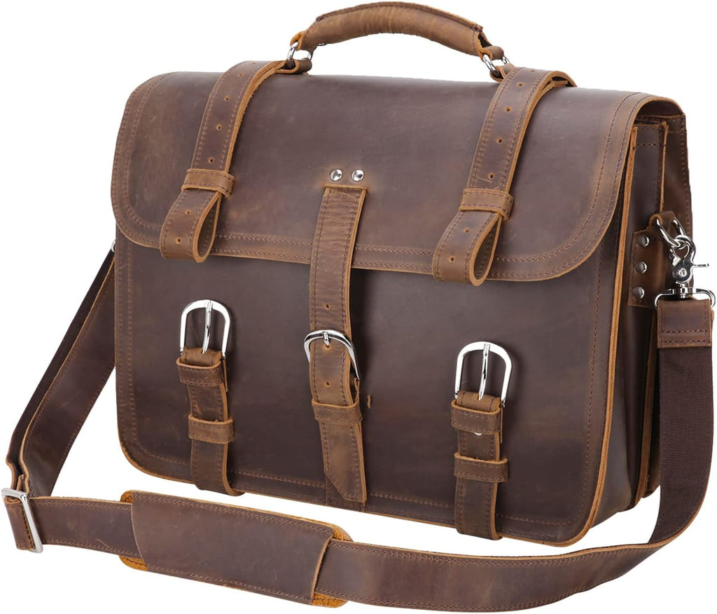 Thick Full Grain Leather 16'' Briefcase Messenger Bag A4752