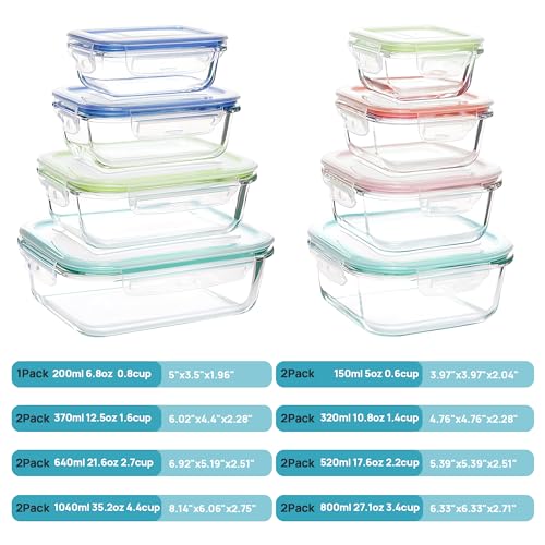 15 Pack Glass Food Storage Containers with Airtight Leak Proof Lids O819016