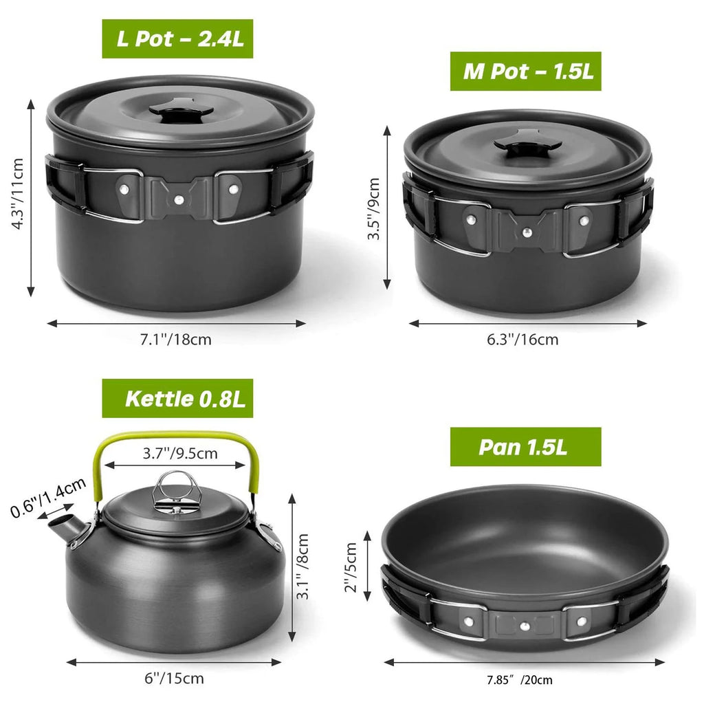 Camping Cookware Mess Kit Pot Pan Kettle Set Y522