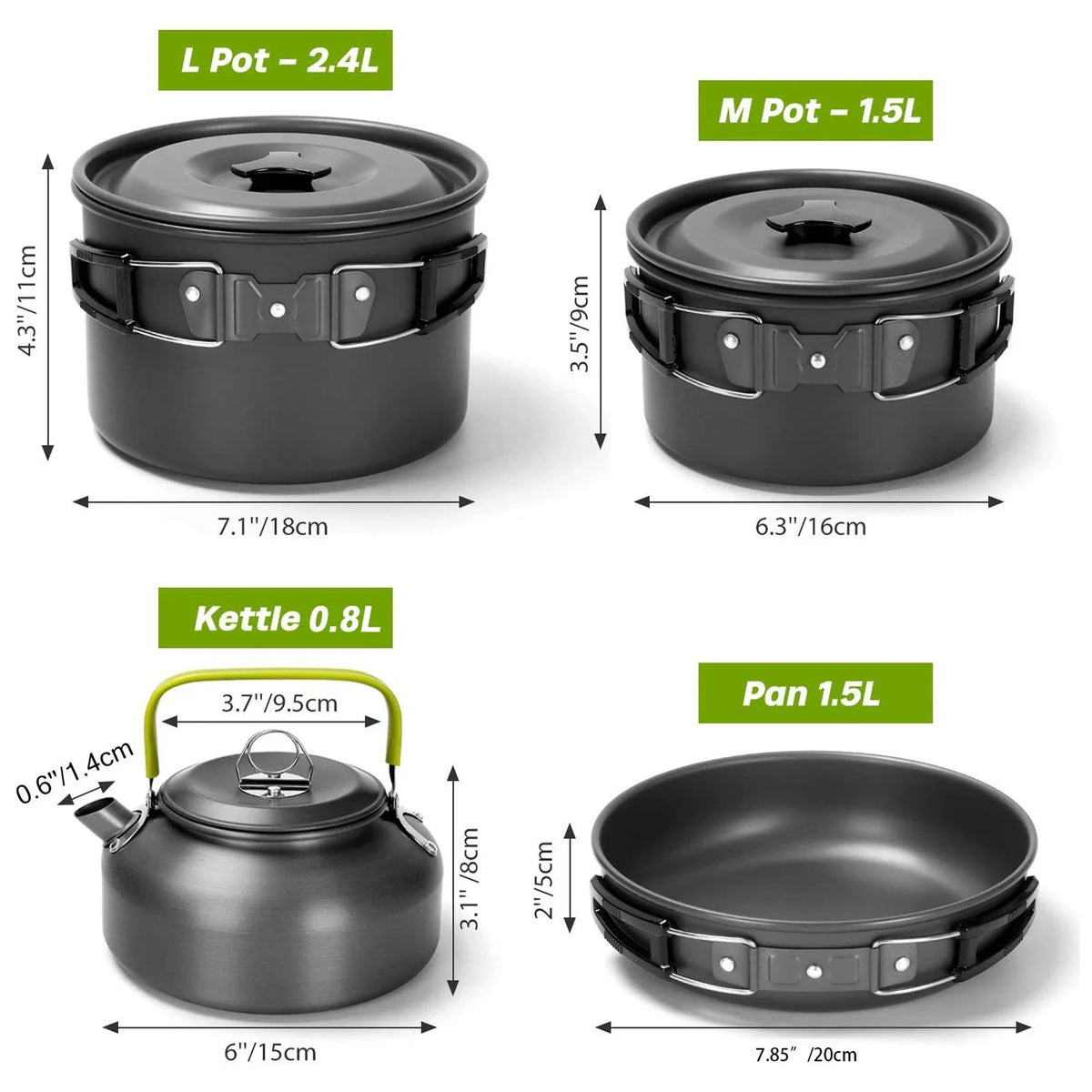 Camping Cookware Mess Kit Pot Pan Kettle Set Y522