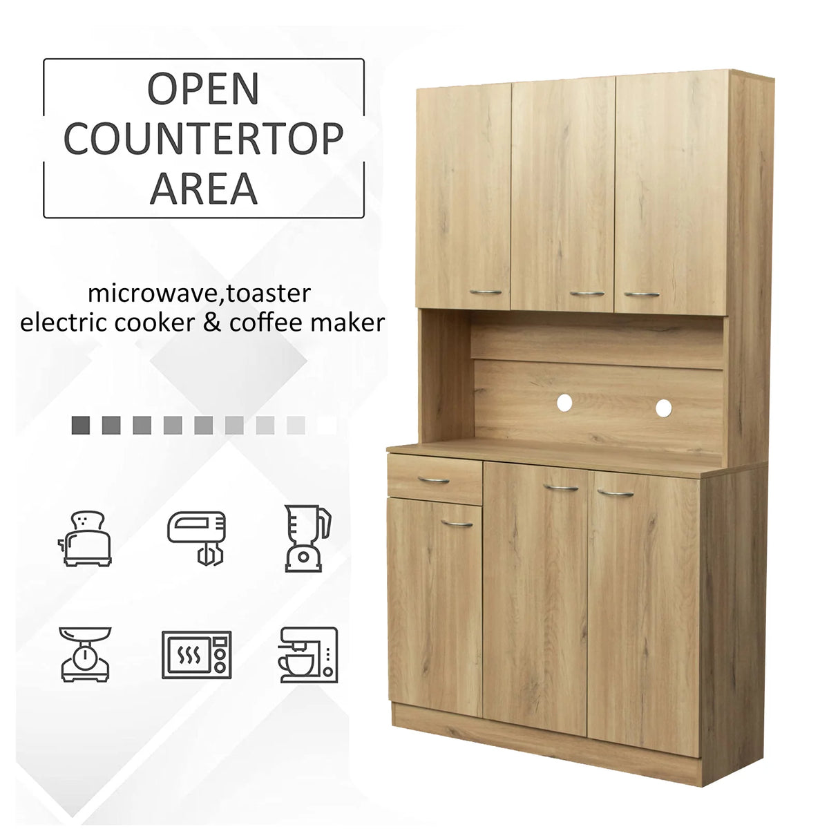 70.87" Tall 6-Door 1-Drawer Wardrobe Kitchen Cabinet I997