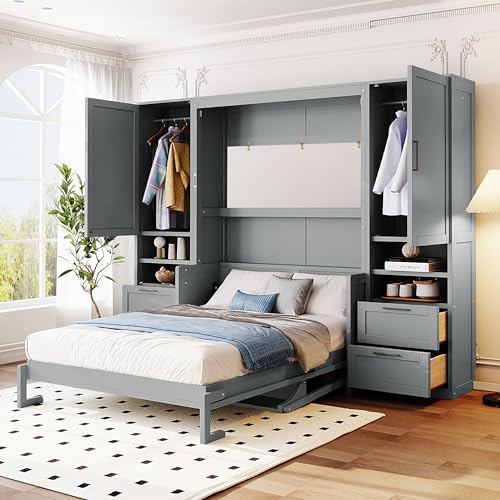 Gray Queen Size Murphy Bed with Desk U950