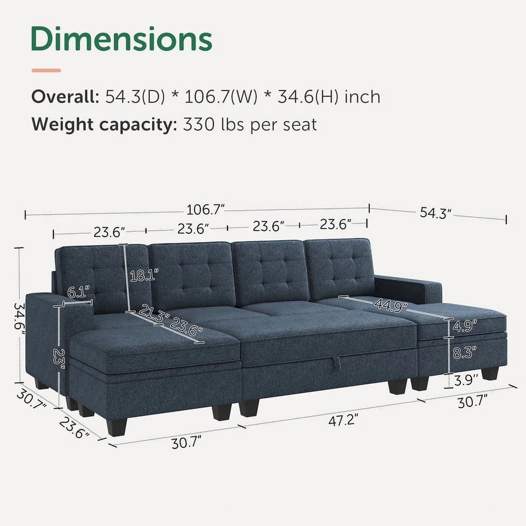 Light Grey Convertible Sectional Sleeper Sofa with Storage M72132