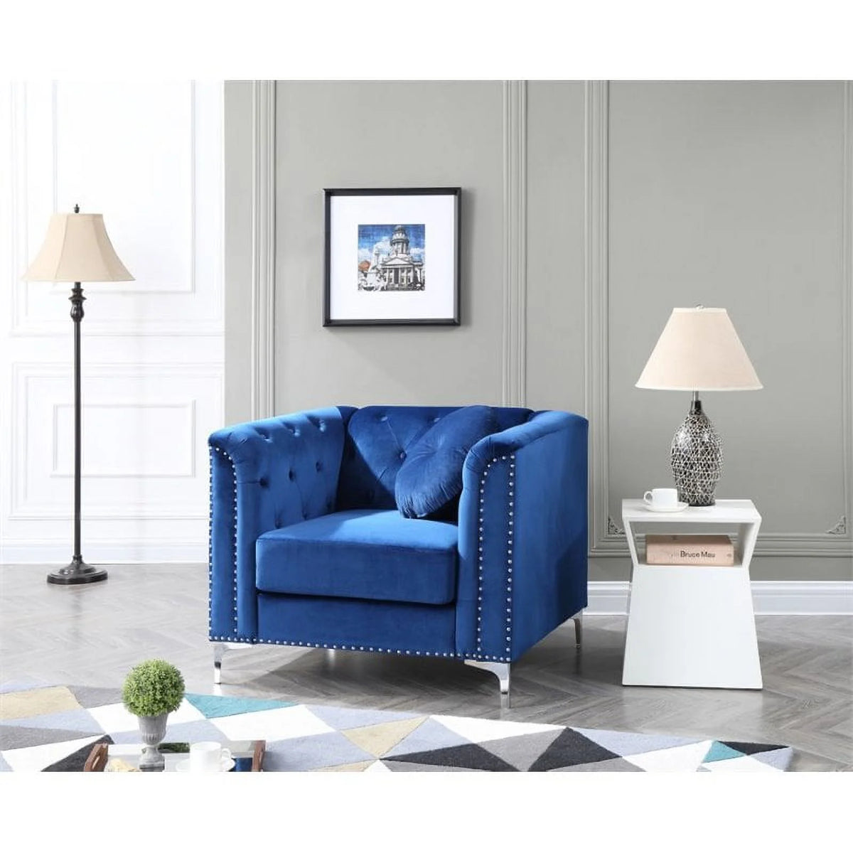 Velvet Sofa and Chair 2-Piece Set Navy Blue K9715