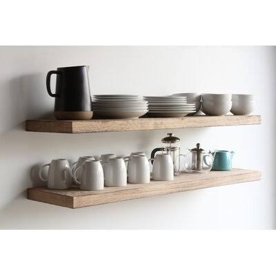 2 Piece Oak Solid Wood Floating Shelf L3987