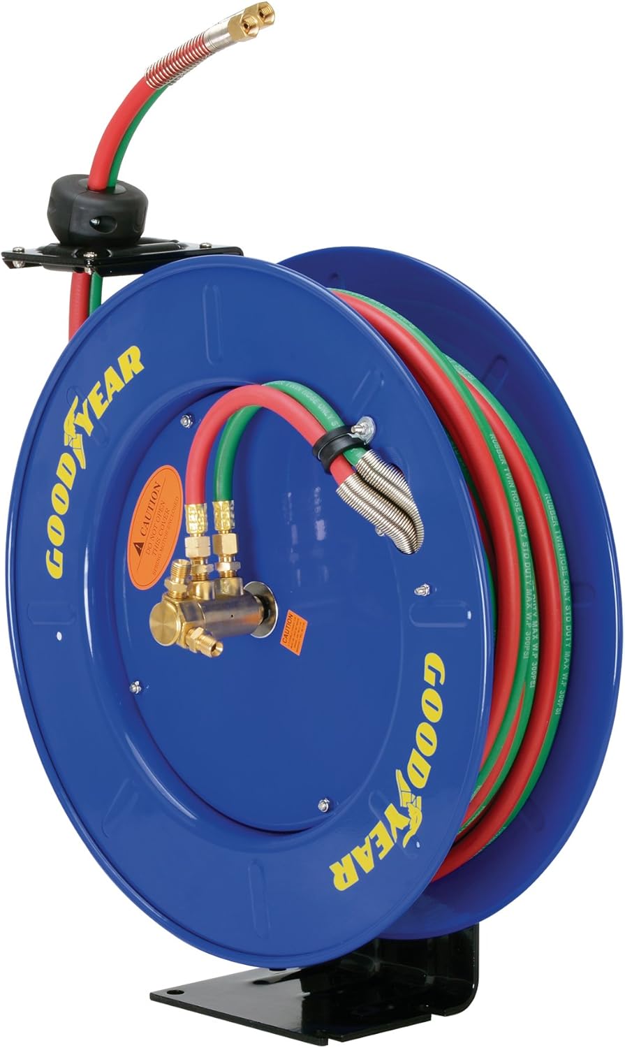 Retractable Twin Oxygen Acetylene Rubber Hose Reel, 1/4" x 50', 300PSI N422076
