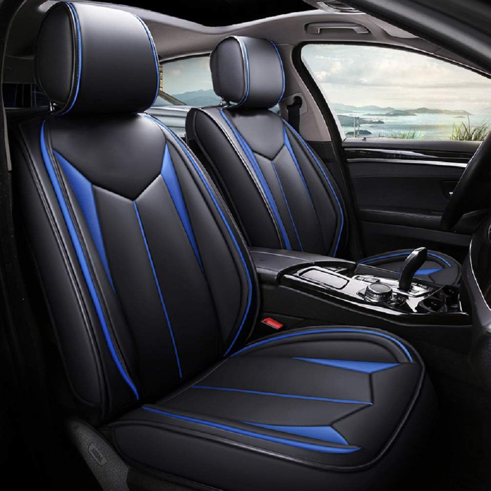 Leather Four Seasons Seat Cover 5 Seats Full Set Universal Fit Black-Blue T763964