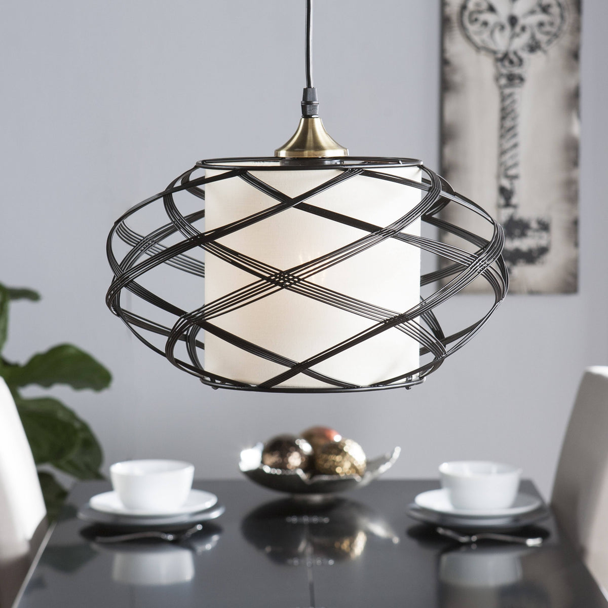 Black Wire Cage Pendant Lamp W46406