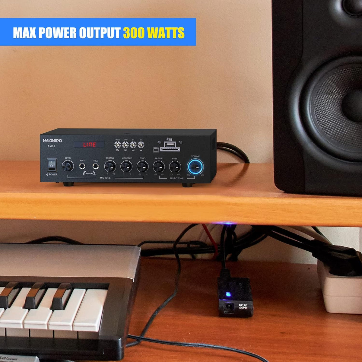 300Watts Bluetooth 5.0 Class AB Stereo Audio Receiver Amplifier 2 Channel Power Amp Pack of 2 V681
