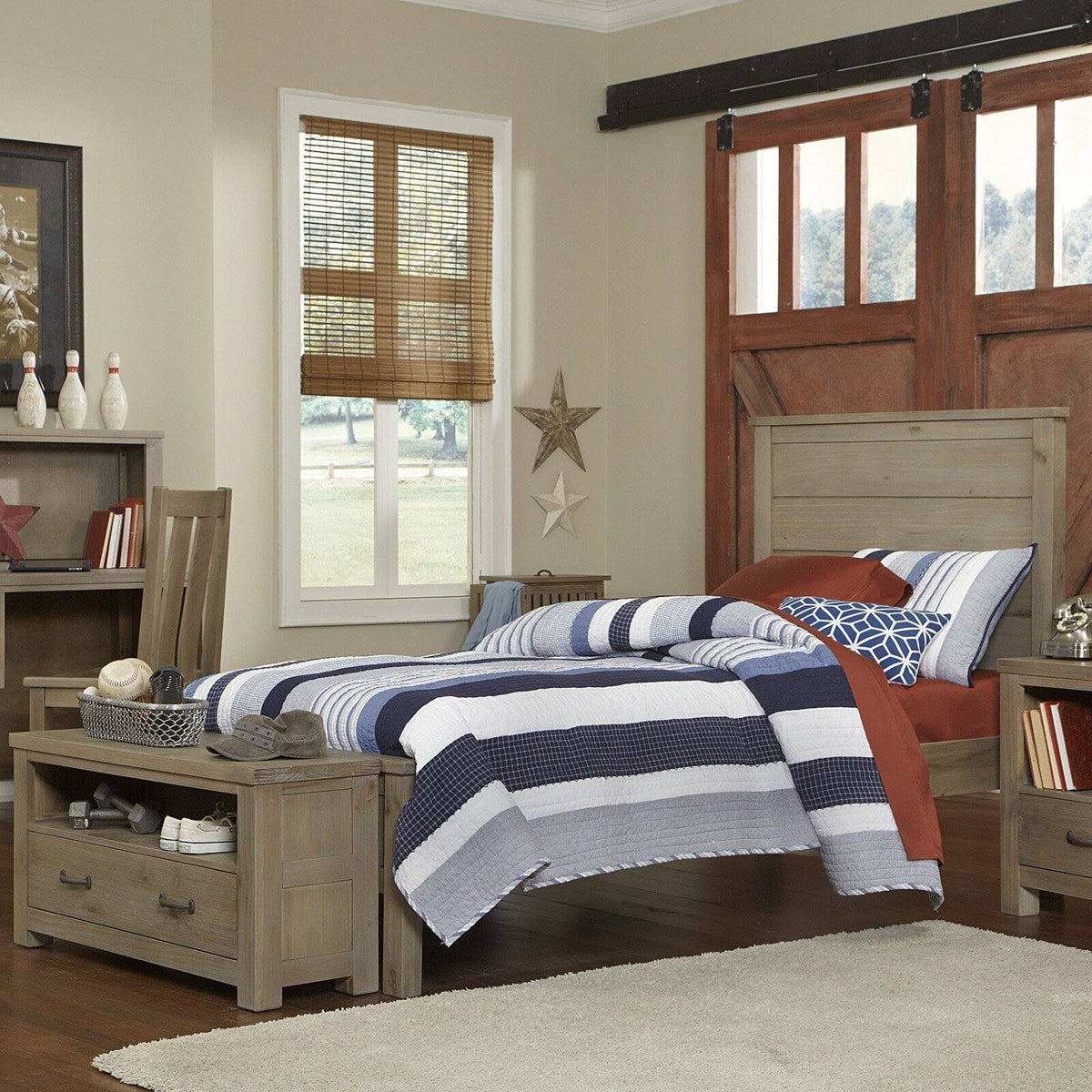 White Full Panel Bed with Trundle P6796