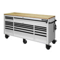 72 in. Heavy Duty Matte White Mobile Workbench Cabinet with Wood Top B472388