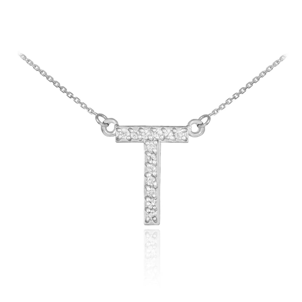 14K White Gold Diamond Initial Necklace 22" W2498
