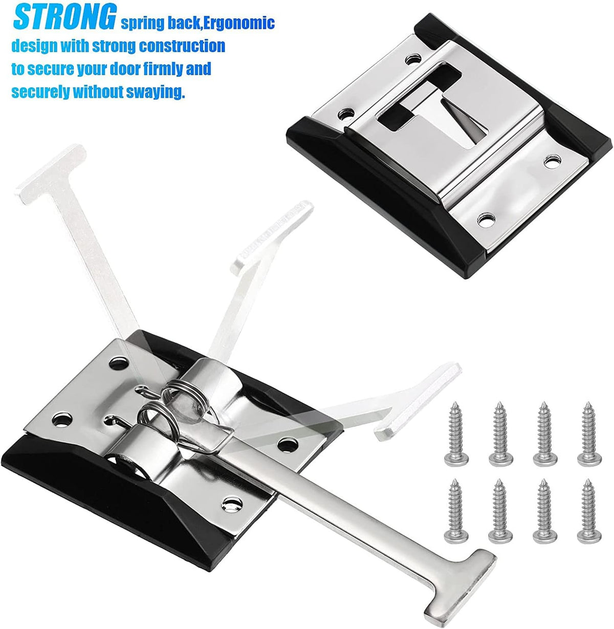 Rv Door Holder Metal T-Style Entry Door Catch 2 Pack with 16 304 Stainless Steel Screws M499