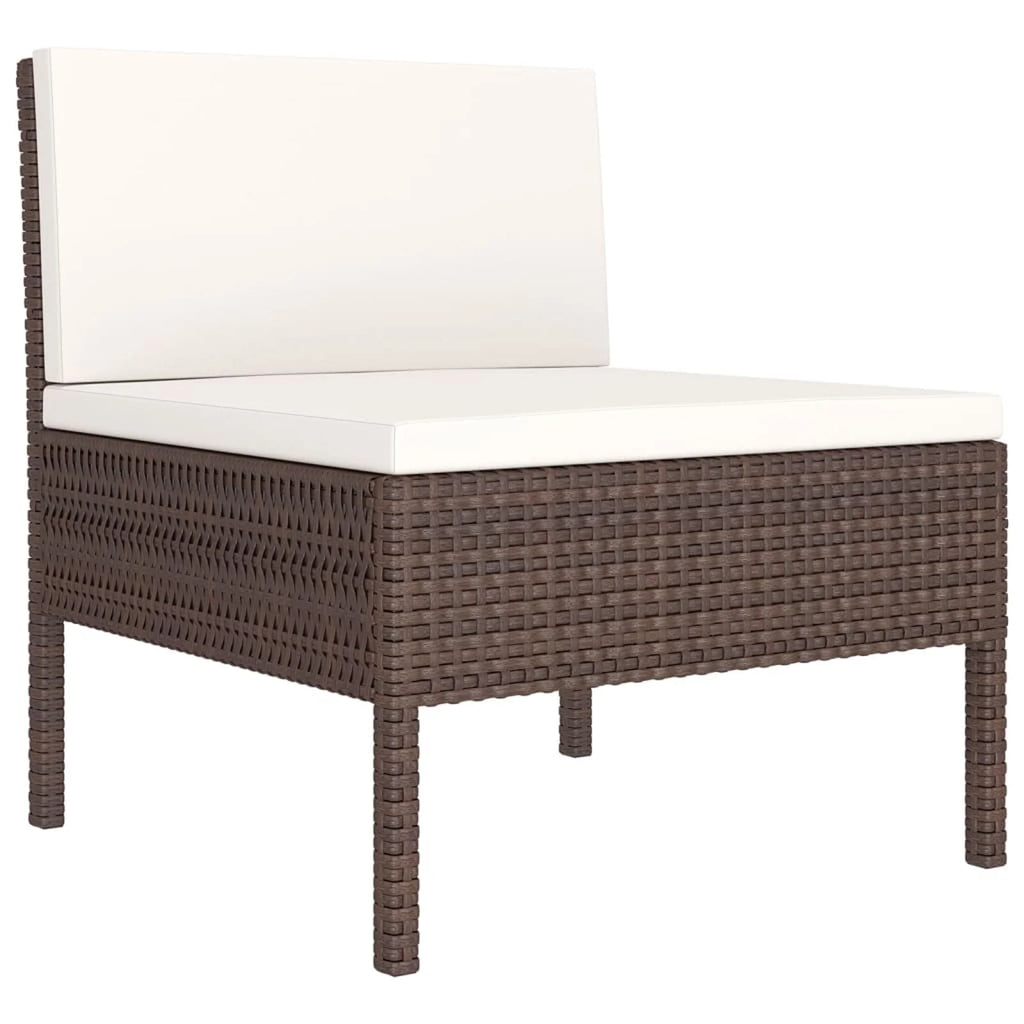 9 Piece Cream White Cushion Brown Poly Rattan Patio Lounge Set U47037