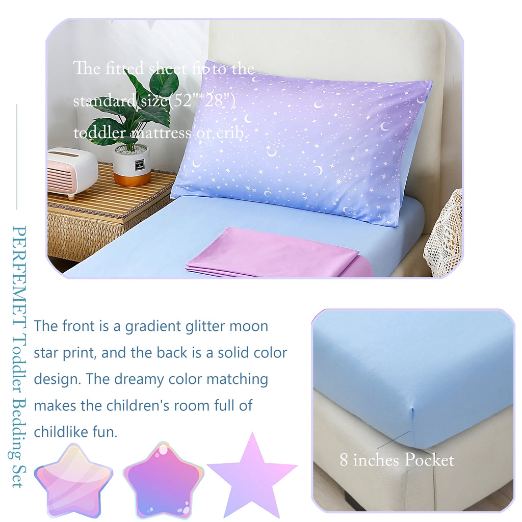 4-Pcs Toddler Bedding Set Microfiber Purple Orange J3304