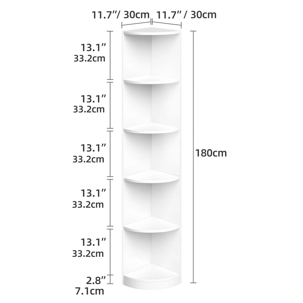 White 5-Tier Corner Bookcase T5160