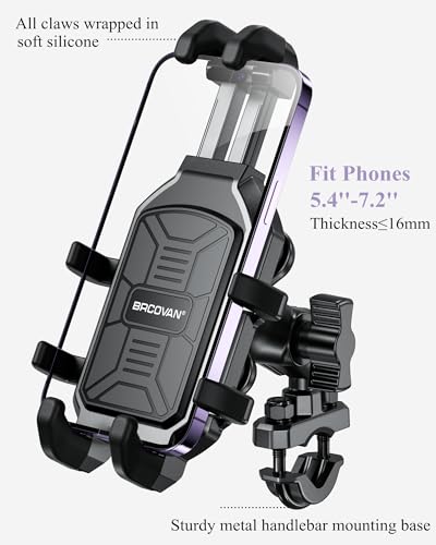 Motorcycle Phone Holder with Vibration Dampener, Adjustable Handlebar Cradle Fit 5.4''-7.2'' Smartphone A11944