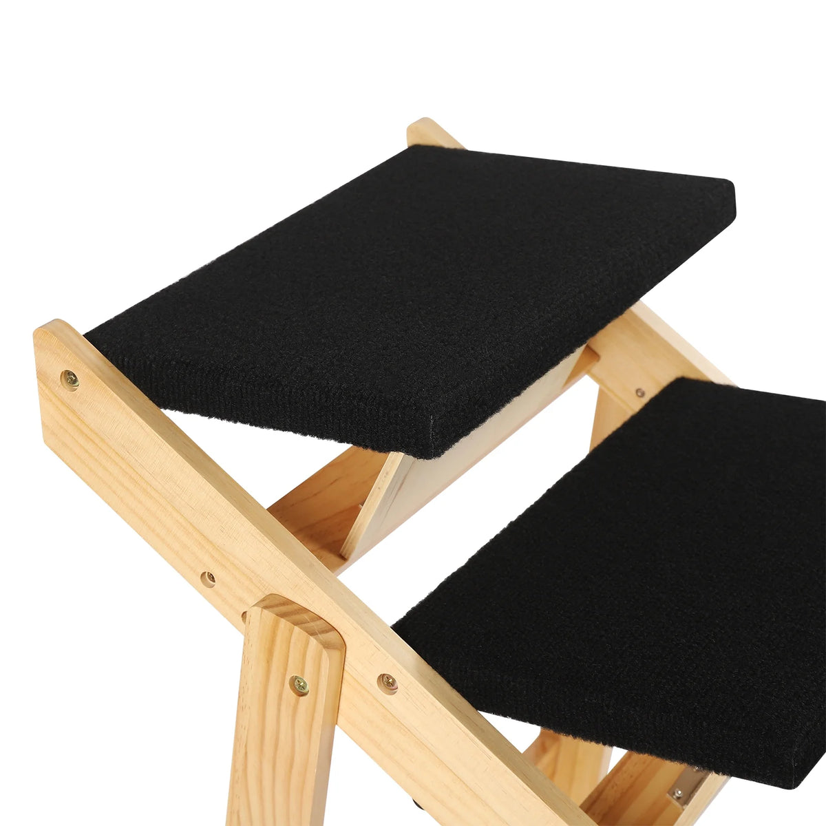 Pet Stairs Foldable Pine Wood Natural Black C967