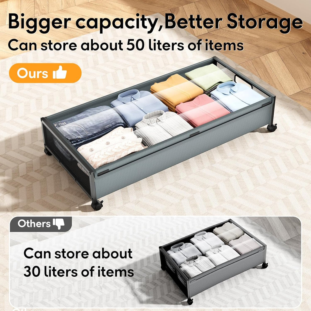 Cyan-gray 2 Pack Under Bed Storage Containers with Wheels and Lid C80242
