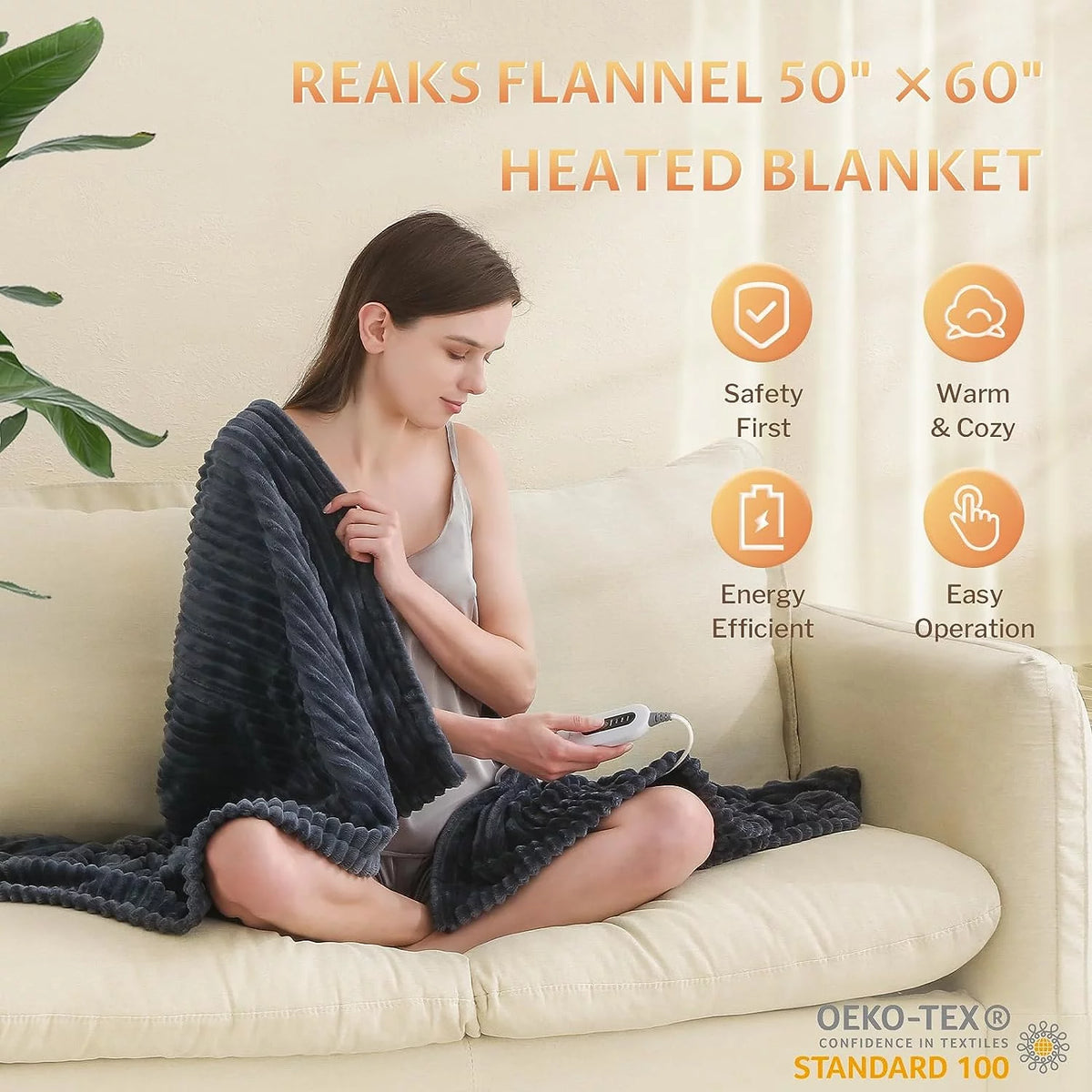 Dark Grey 50" x 60" Flannel Heated Electric Blanket Q735311