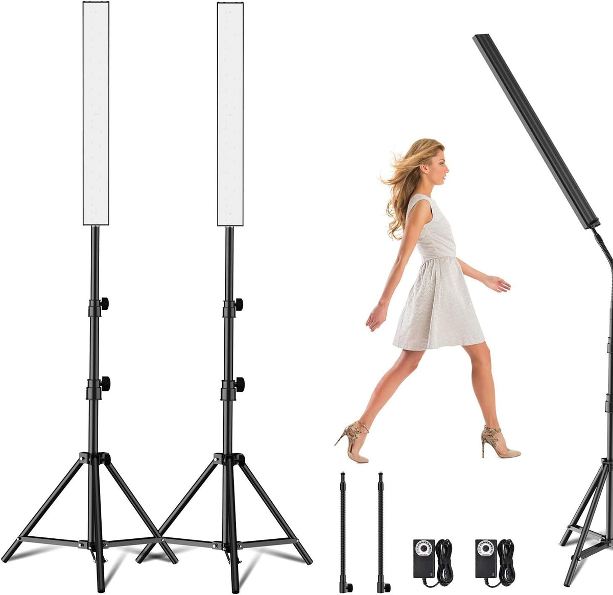 LED Video Light 2 Packs 5500K Dimmable with Tripod Stand S155