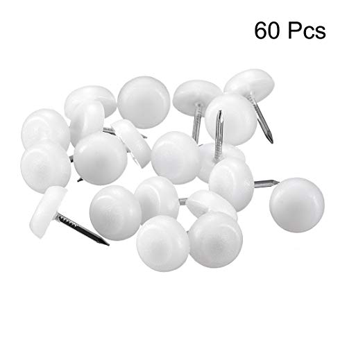 White 60pcs Plastic Furniture Feet Nail Glide Pads 12mm Dia T982