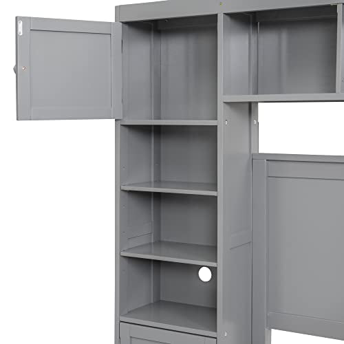 White Wood Full Murphy Bed with Shelf S550127