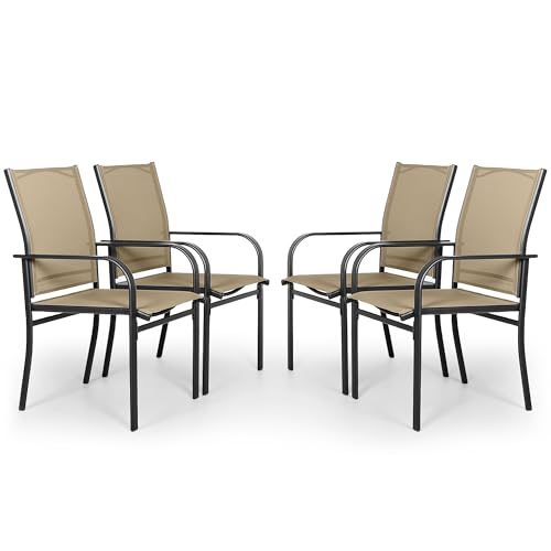 Dark Blue Wrought Iron Textilene Dining Chairs Set of 4 V4350