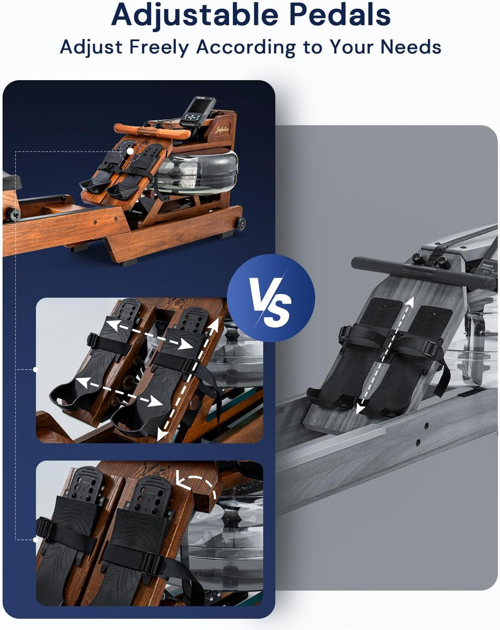 Solid Wood Water Rowing Machine 500Lbs Capacity with Adjustable Footpad L966