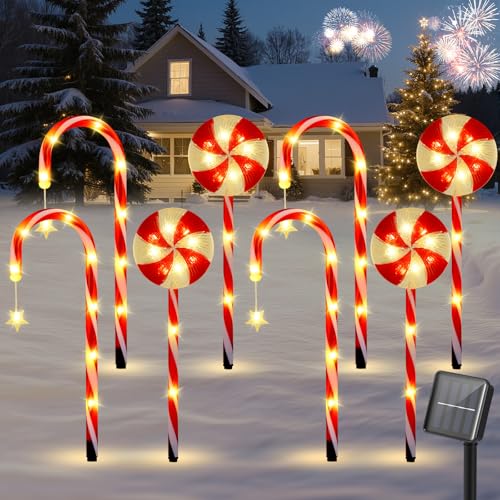 8 Pack Solar Candy Cane Pathway Lights H188206