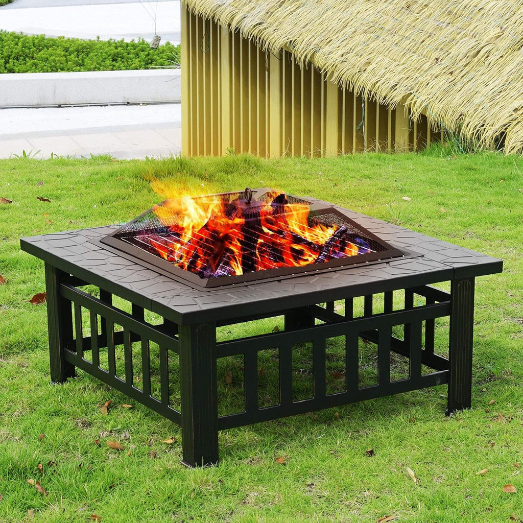 32'' Black Metal Square Wood Burning Fire Pit D746