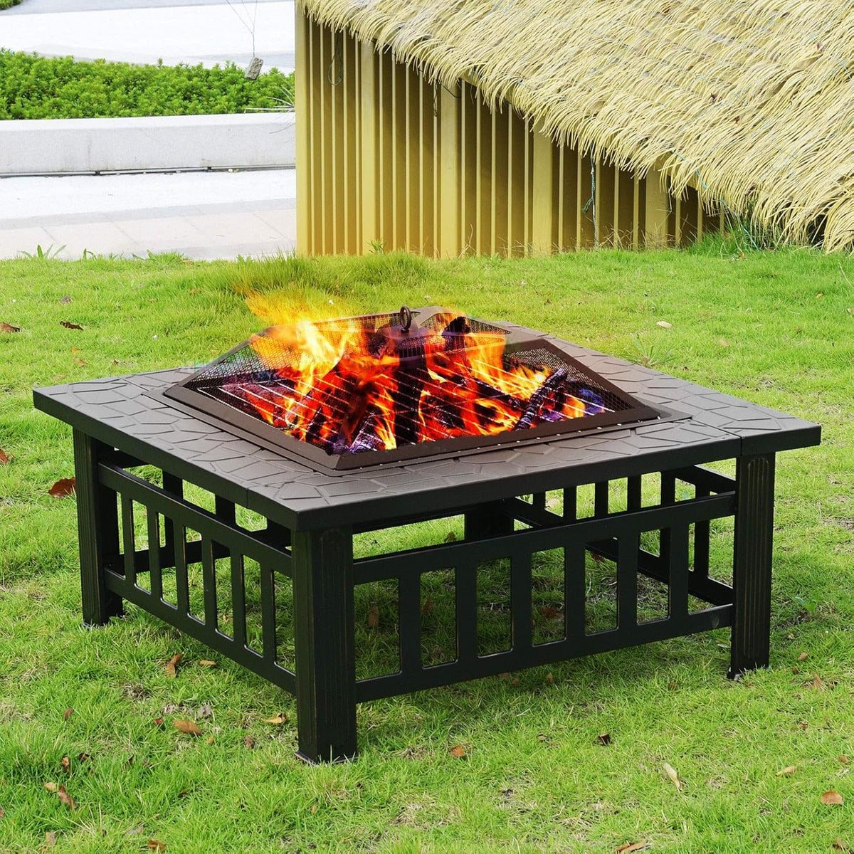 32'' Black Metal Square Wood Burning Fire Pit D746