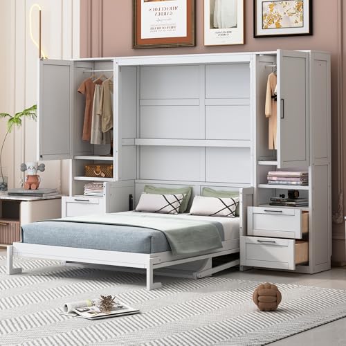 Gray Queen Size Murphy Bed with Desk U950