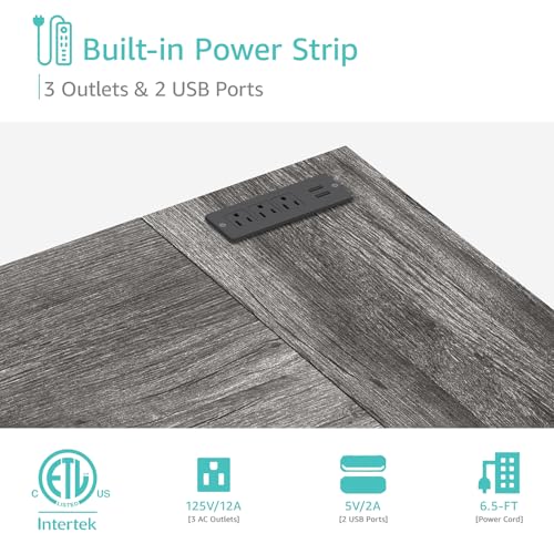 Black L Shaped Gaming Desk with Drawers & Storage Shelves, 47 Inch, Power Outlet B8460