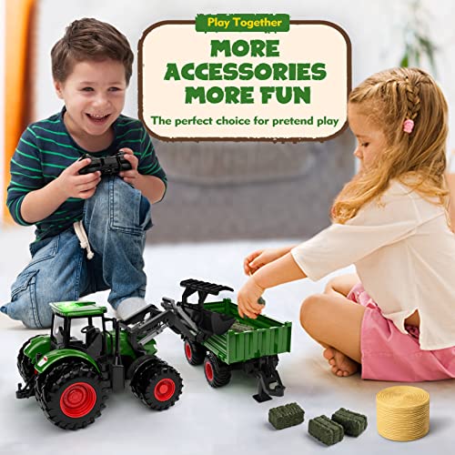 Remote Control Tractor Toy, Kids RC Tractor Set, Truck and Trailer Front Loader, Metal Car Head, 8 Wheel, Light Q938474